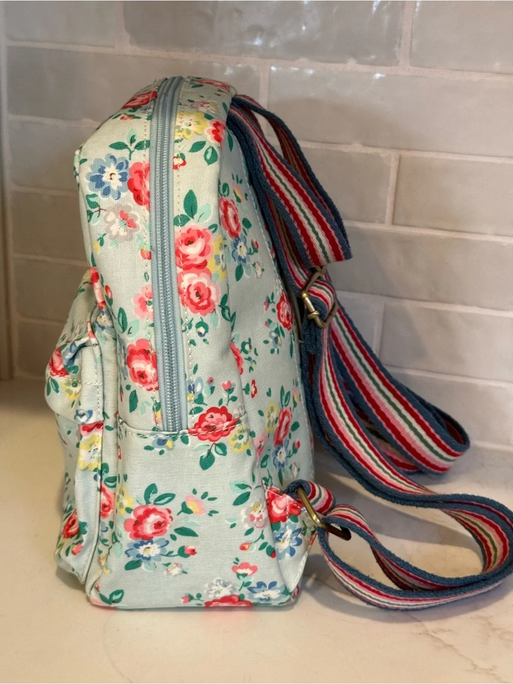 Cath Kidston Mint Floral Kids Backpack with Pink & Yellow Roses